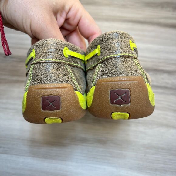 Twisted X Youth Brown Neon Bomber Leather Boat Shoe Loafers Size 3M (YDM0005) - Picture 4 of 10